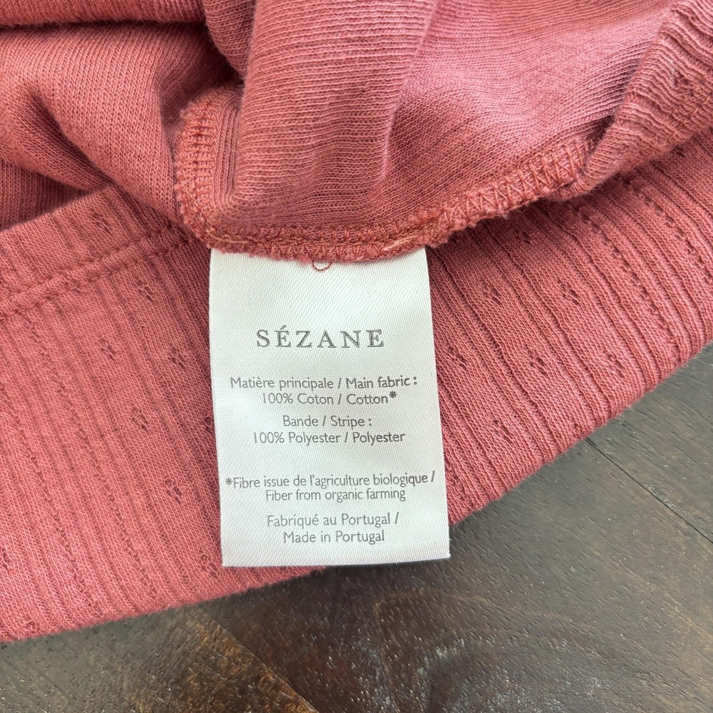 Sezane Crochet Puff Sleeve Tee Top Womens Size L Pink Jersey Feminine Boho - Picture 7 of 9